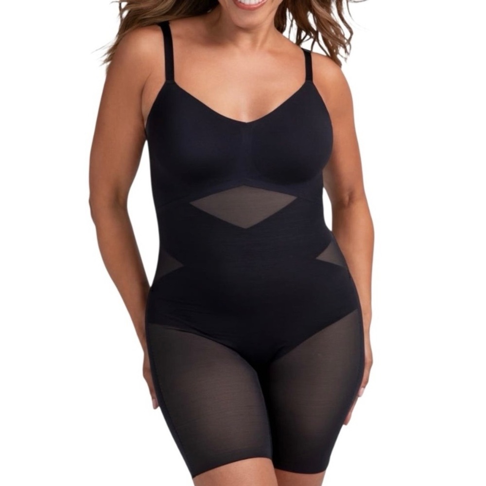 HONEYLOVE Mid Thigh Bodysuit Women's 3X Black Sculpting Shapewear $129